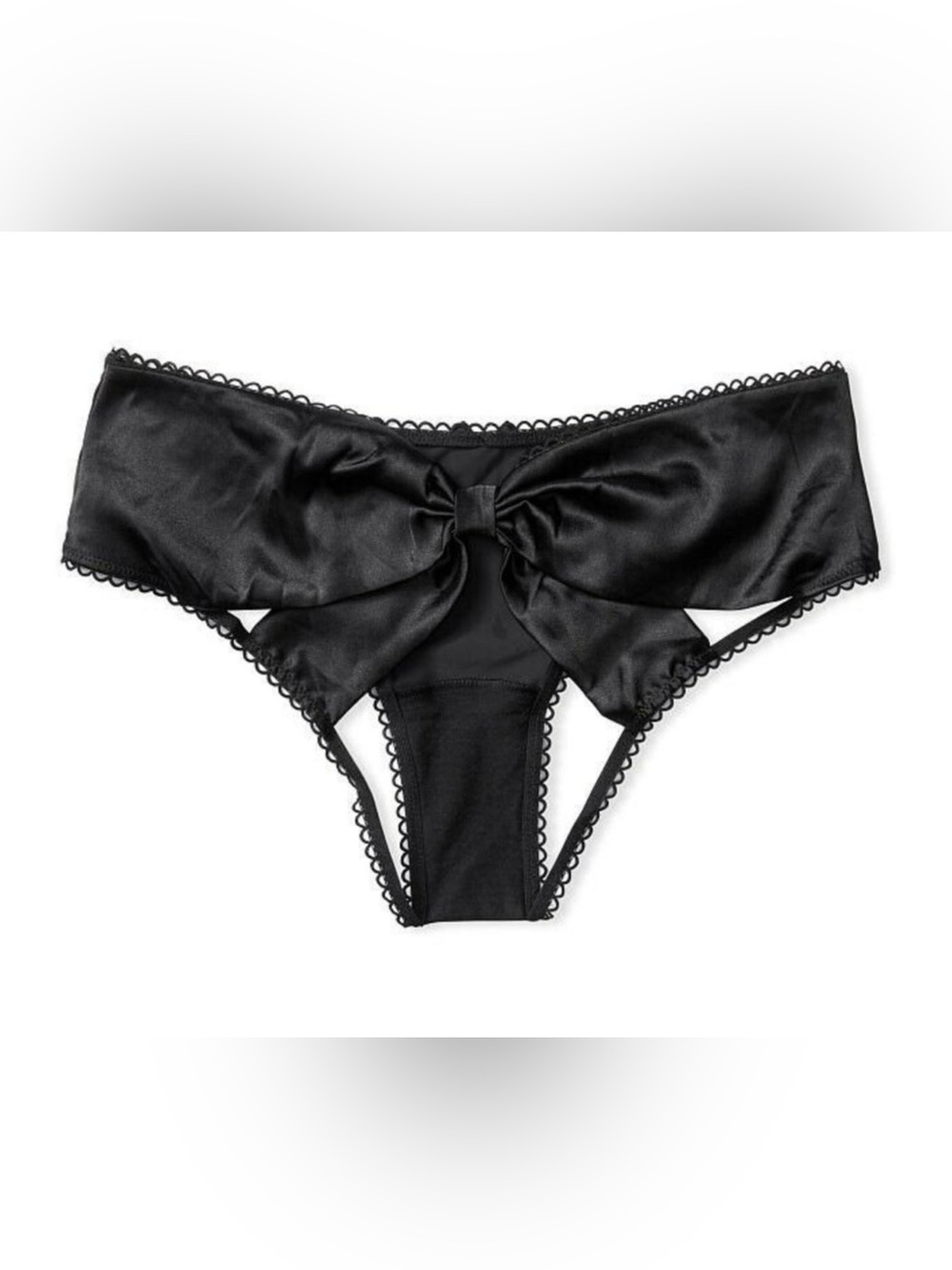 NEW VICTORIA'S SECRET VERY SEXY BLACK SATIN BOW OUVERT CHEEKY PANTY SIZE SMALL